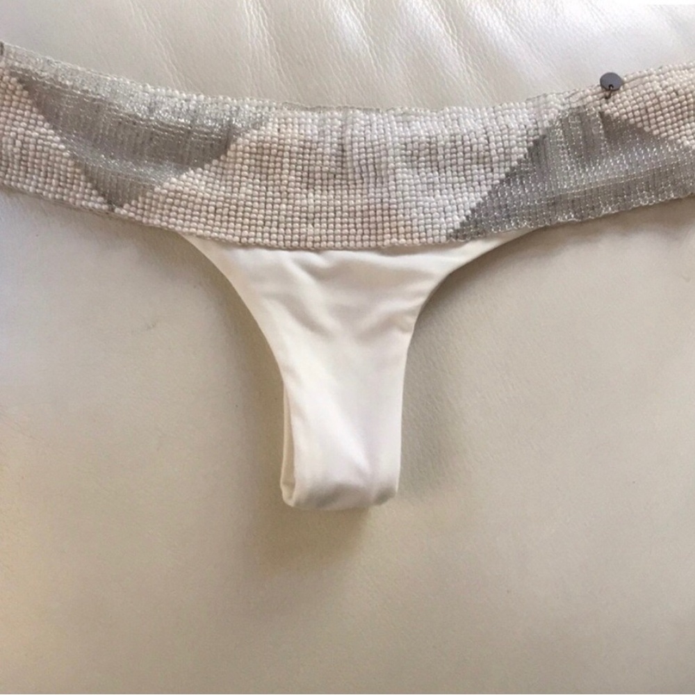 Pilyq White and Silver Beaded Bikini Bottom